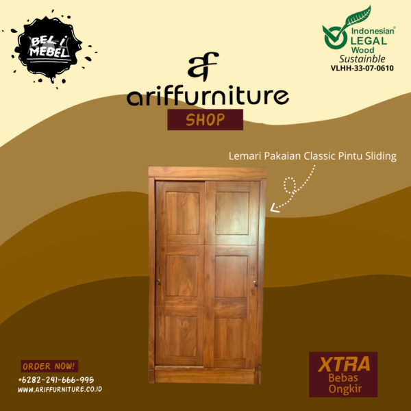 Lemari Pakaian Classic Pintu Sliding
