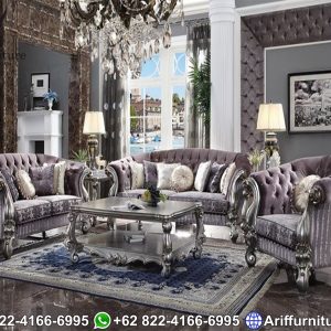 Sofa Tamu Mewah Bludru Chesterfield