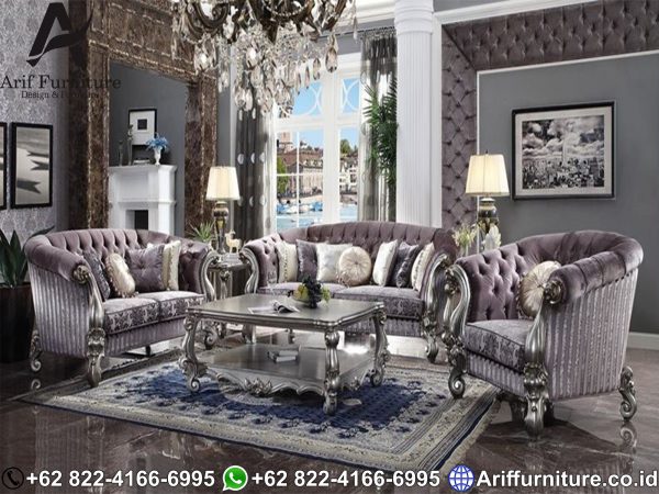 Sofa Tamu Mewah Bludru Chesterfield