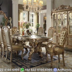 set meja makan mewah gold ivory