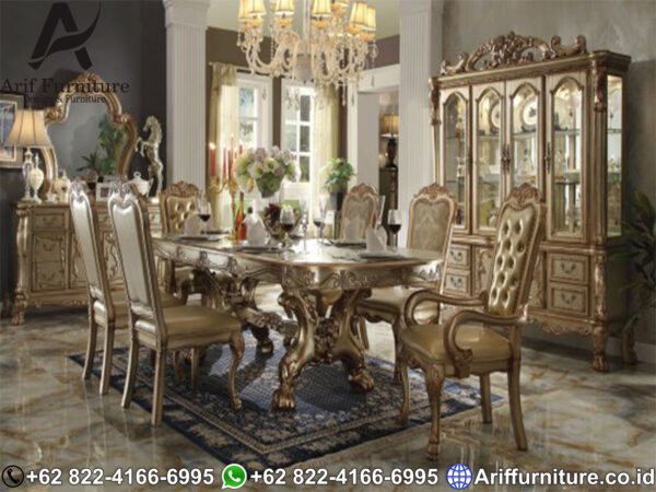 set meja makan mewah gold ivory