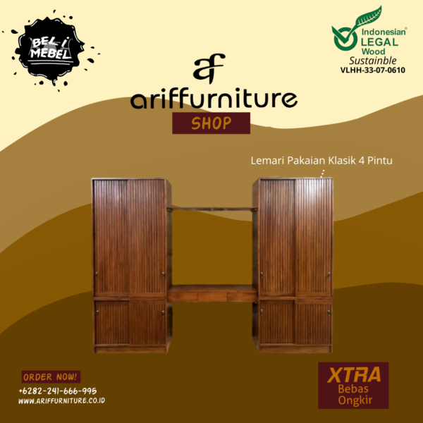 Lemari Pakaian Klasik 4 Pintu + Meja Rias