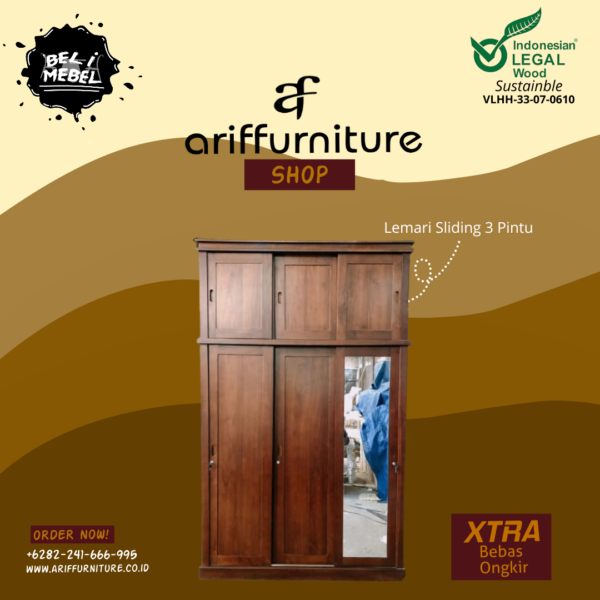 Lemari Pakaian Minimalis Sliding 3 Pintu