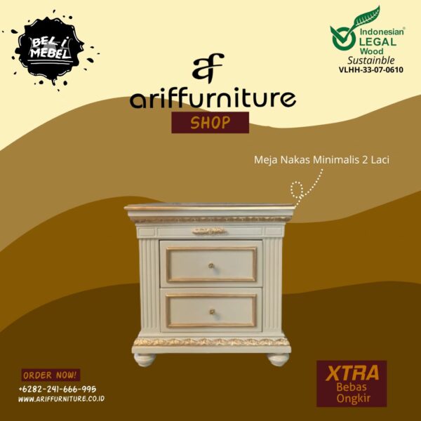 Meja Nakas Minimalis Kayu Jati 2 Laci