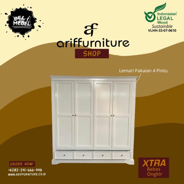 Lemari Pakaian Warna Putih 4 Pintu