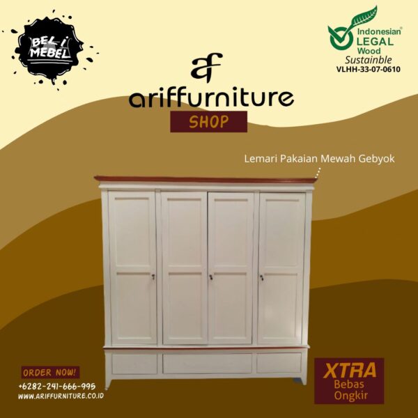 Lemari Pakaian 4 Pintu Kayu Jati