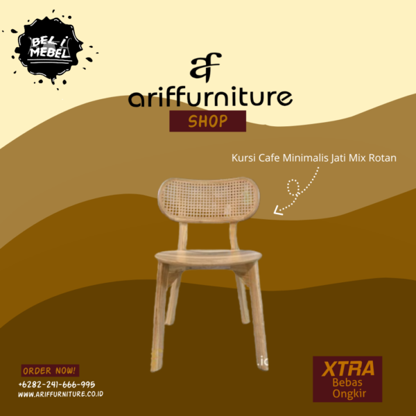Kursi Cafe Minimalis Kayu Jati Mix Rotan