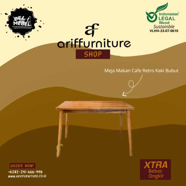 Meja Makan Cafe Retro Kaki Bubut