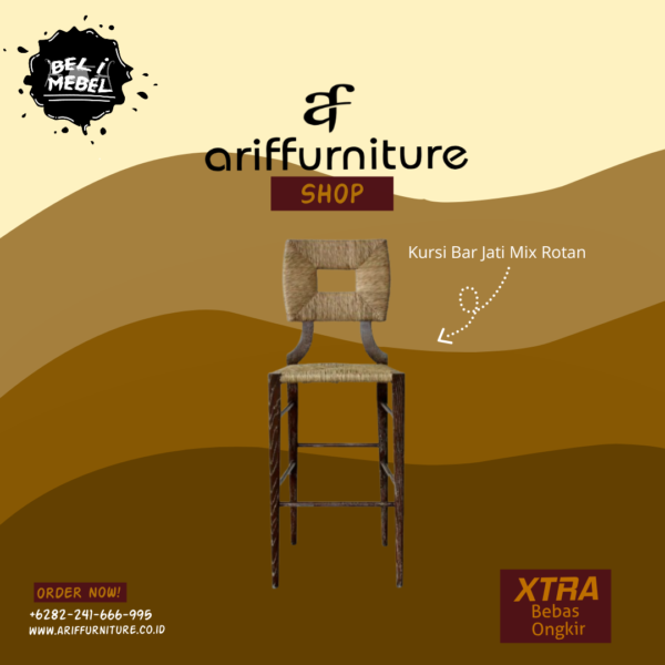 Kursi Bar Jati Mix Rotan