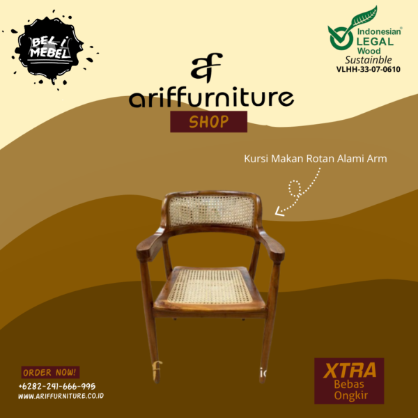 Kursi Makan Rotan Alami Arm