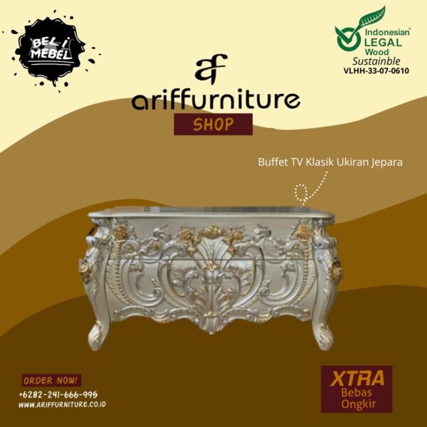 Buffet TV Klasik Ukiran Jepara Mewah