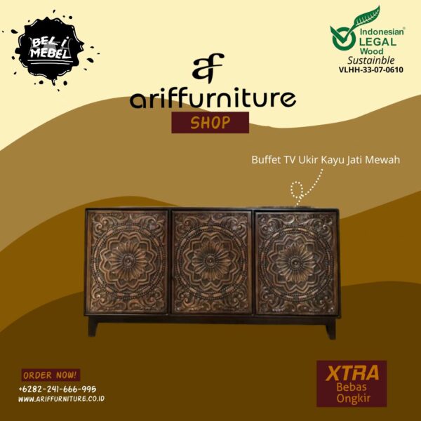Buffet TV Ukir Kayu Jati Mewah