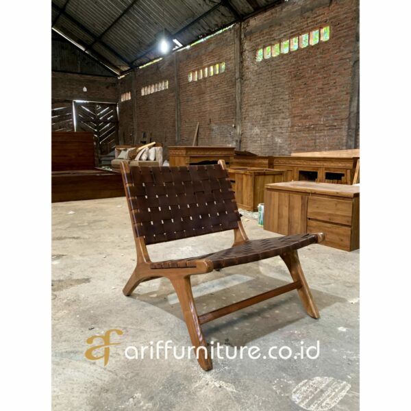 Kursi Santai Kulit Asli Kayu Jati - Gambar 5