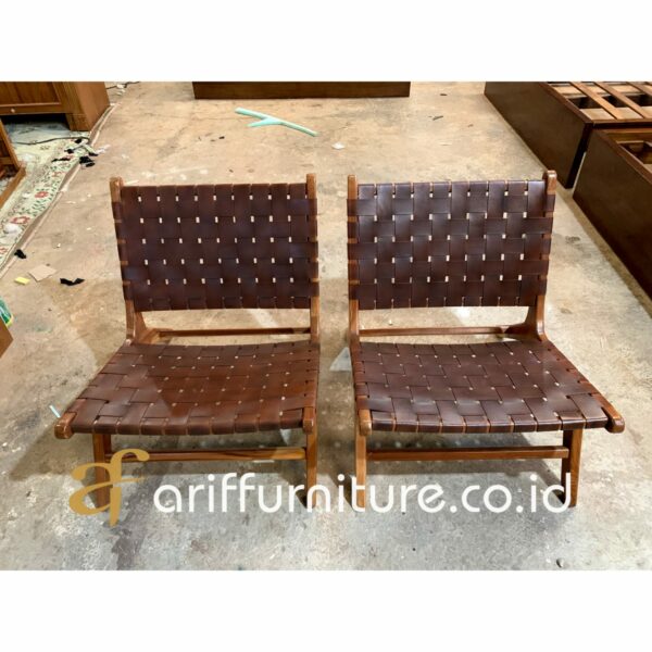 Kursi Santai Kulit Asli Kayu Jati - Gambar 4