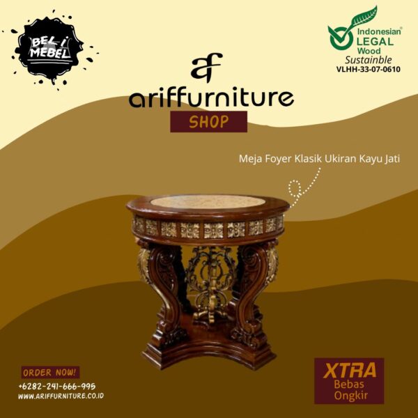 Meja Foyer Klasik Ukiran Kayu Jati