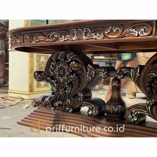 Meja Makan Jati Ukir Mewah Gold - Gambar 2