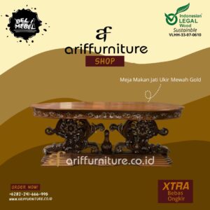 Meja Makan Jati Ukir Mewah Gold