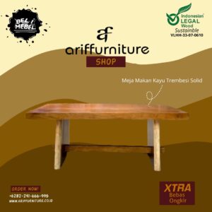 Meja Makan Kayu Trembesi Solid Minimalis