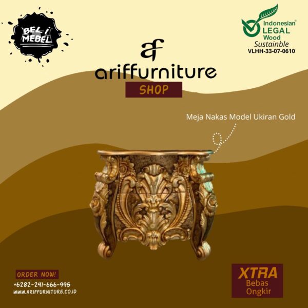 Meja Nakas Model Ukiran Mewah Gold