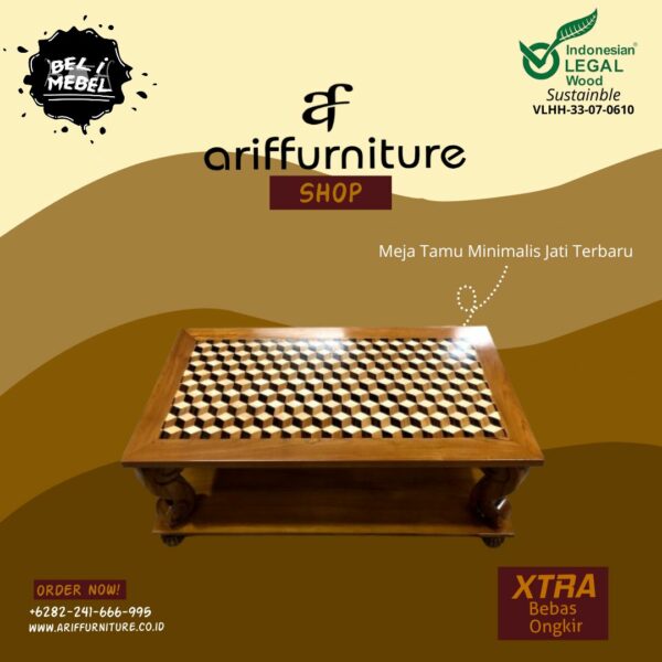Meja Tamu Inlay Minimalis Kayu Jati Terbaru