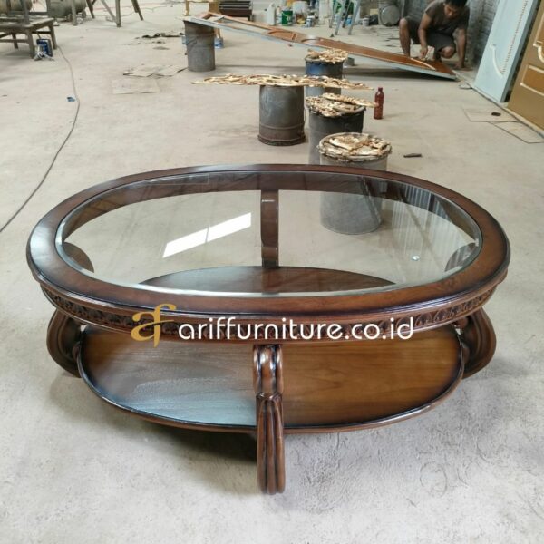 Meja Tamu Oval Jati Kaca Minimalis - Gambar 2