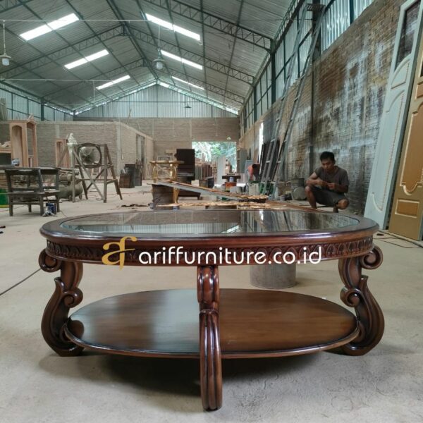 Meja Tamu Oval Jati Kaca Minimalis - Gambar 4