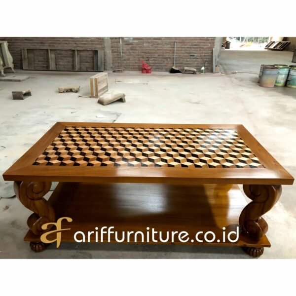 Meja Tamu Inlay Minimalis Kayu Jati Terbaru - Gambar 3