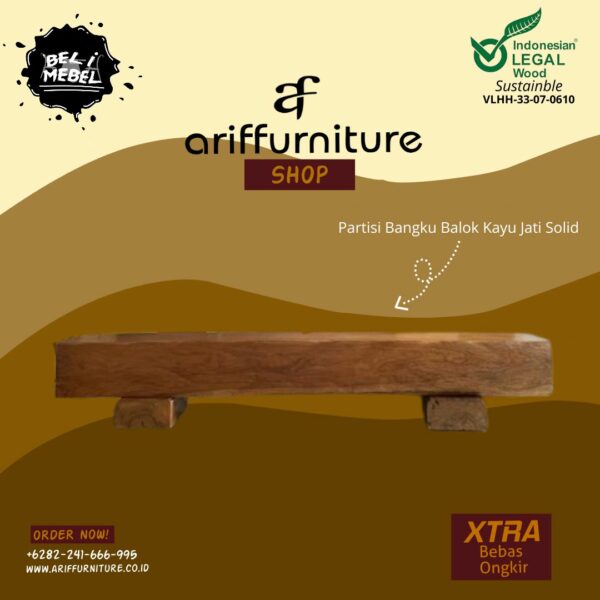 Partisi Bangku Balok Kayu Jati Solid Utuh