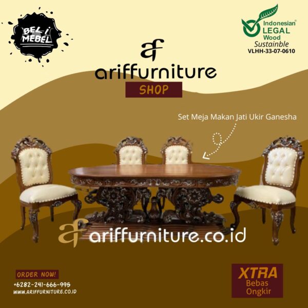 Set Meja Makan Jati Ukir Ganesha Jepara