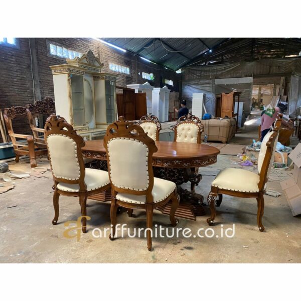 Set Meja Makan Jati Ukir Ganesha Jepara - Gambar 3