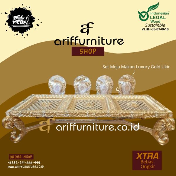 Set Meja Makan Luxury Gold Ukir