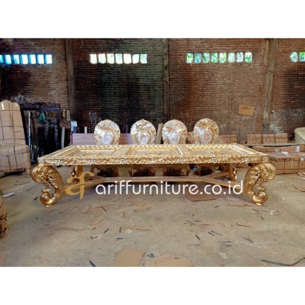 Set Meja Makan Luxury Gold Ukir - Gambar 4
