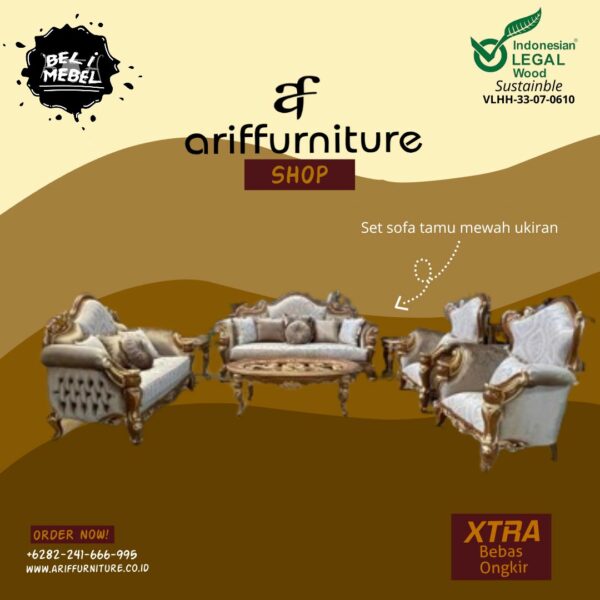 Set Sofa Tamu Mewah Ukiran Klasik Gold Jepara