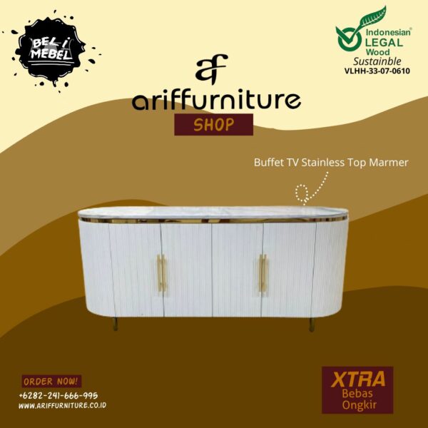 Sideboard Buffet TV Kaki Stainless Top Marmer