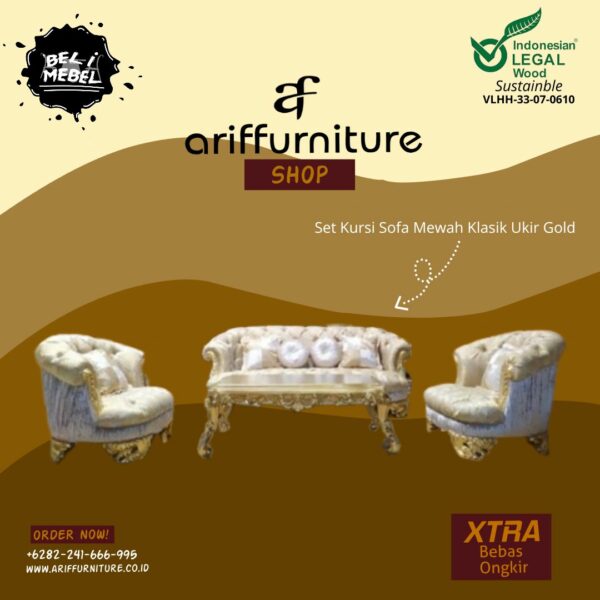 Set Kursi Tamu Sofa Mewah Klasik Ukir Gold