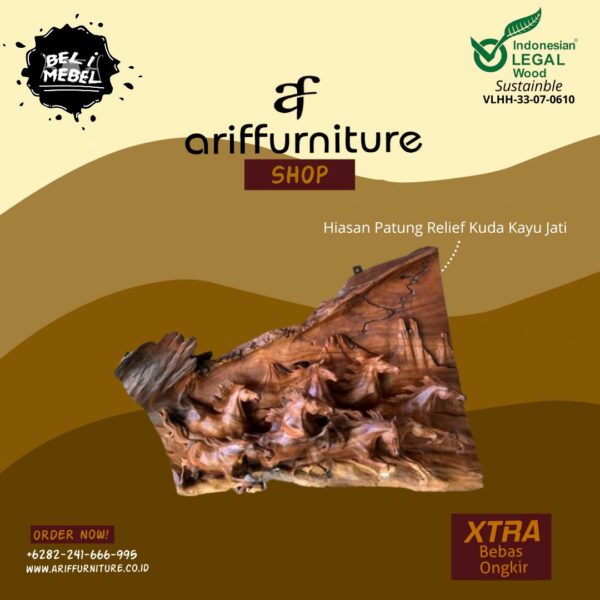 Hiasan Patung Relief Kuda Kayu Jati Antik