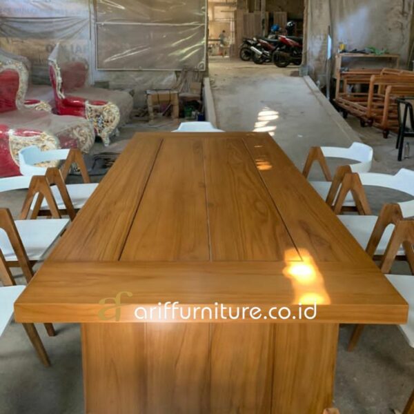 Set Meja Makan Kayu Jati Minimalis Japandi - Gambar 5