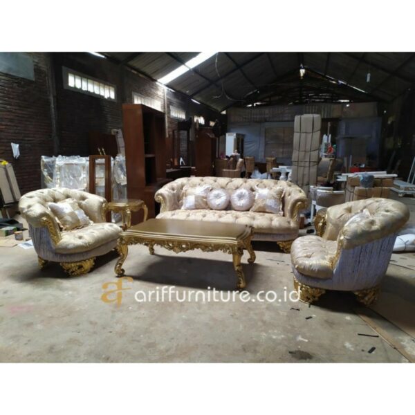 Set Kursi Tamu Sofa Mewah Klasik Ukir Gold - Gambar 3