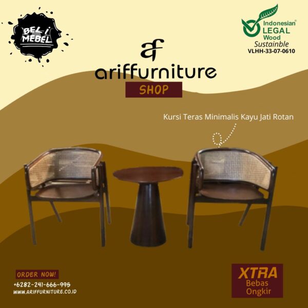 Kursi Teras Model Minimalis Kayu Jati Rotan