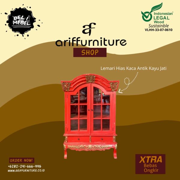 Lemari Hias Kaca Antik Kayu Jati
