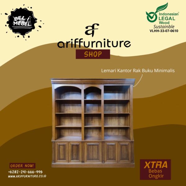 Lemari Kantor Rak Buku Minimalis Kayu Jati