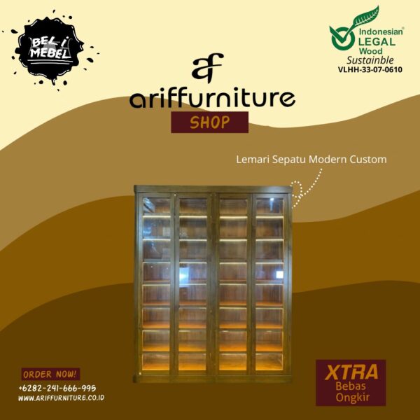 Lemari Sepatu Minimalis Modern Kayu Jati Custom