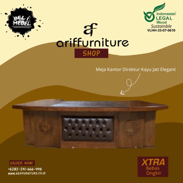 Set Meja Kantor Direktur Kayu Jati Elegant Mewah