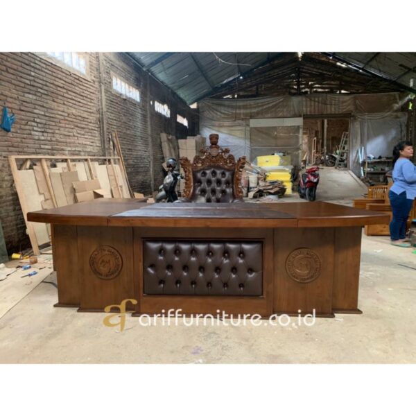 Set Meja Kantor Direktur Kayu Jati Elegant Mewah - Gambar 2