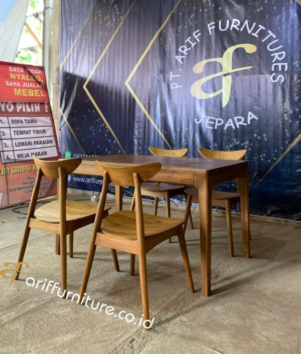 Meja Kursi Makan Set Cafe Minimalis Kayu Jati - Gambar 3