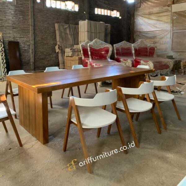 Set Meja Makan Kayu Jati Minimalis Japandi - Gambar 3