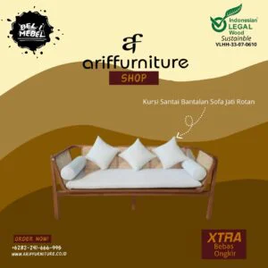 Kursi Santai Bantalan Sofa Kayu Jati Rotan Sintetis