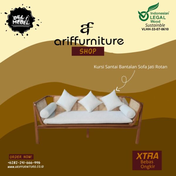 Kursi Santai Bantalan Sofa Kayu Jati Rotan Sintetis