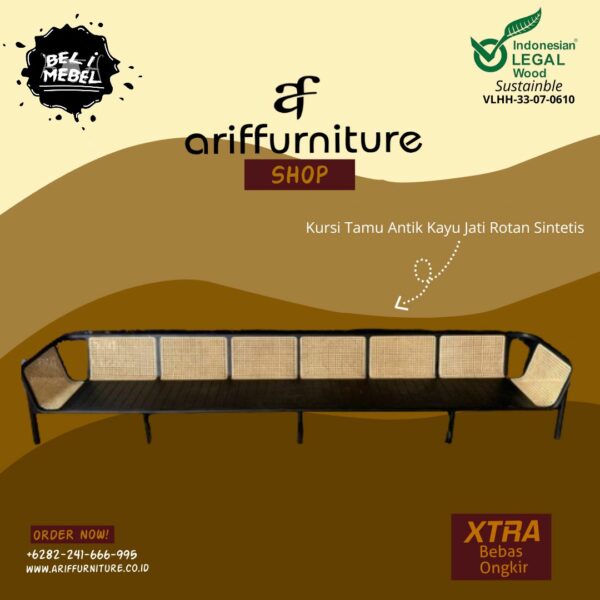 Kursi Tamu Antik Kayu Jati Rotan Sintetis