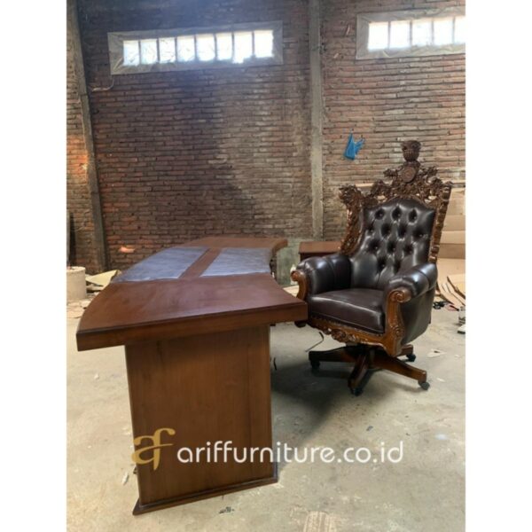 Set Meja Kantor Direktur Kayu Jati Elegant Mewah - Gambar 5